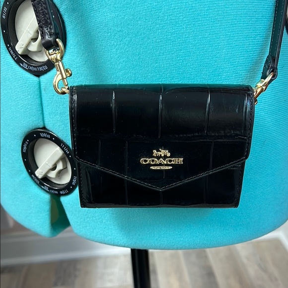 Coach Black Croc-Embossed Mini Bag - Picture 1 of 11